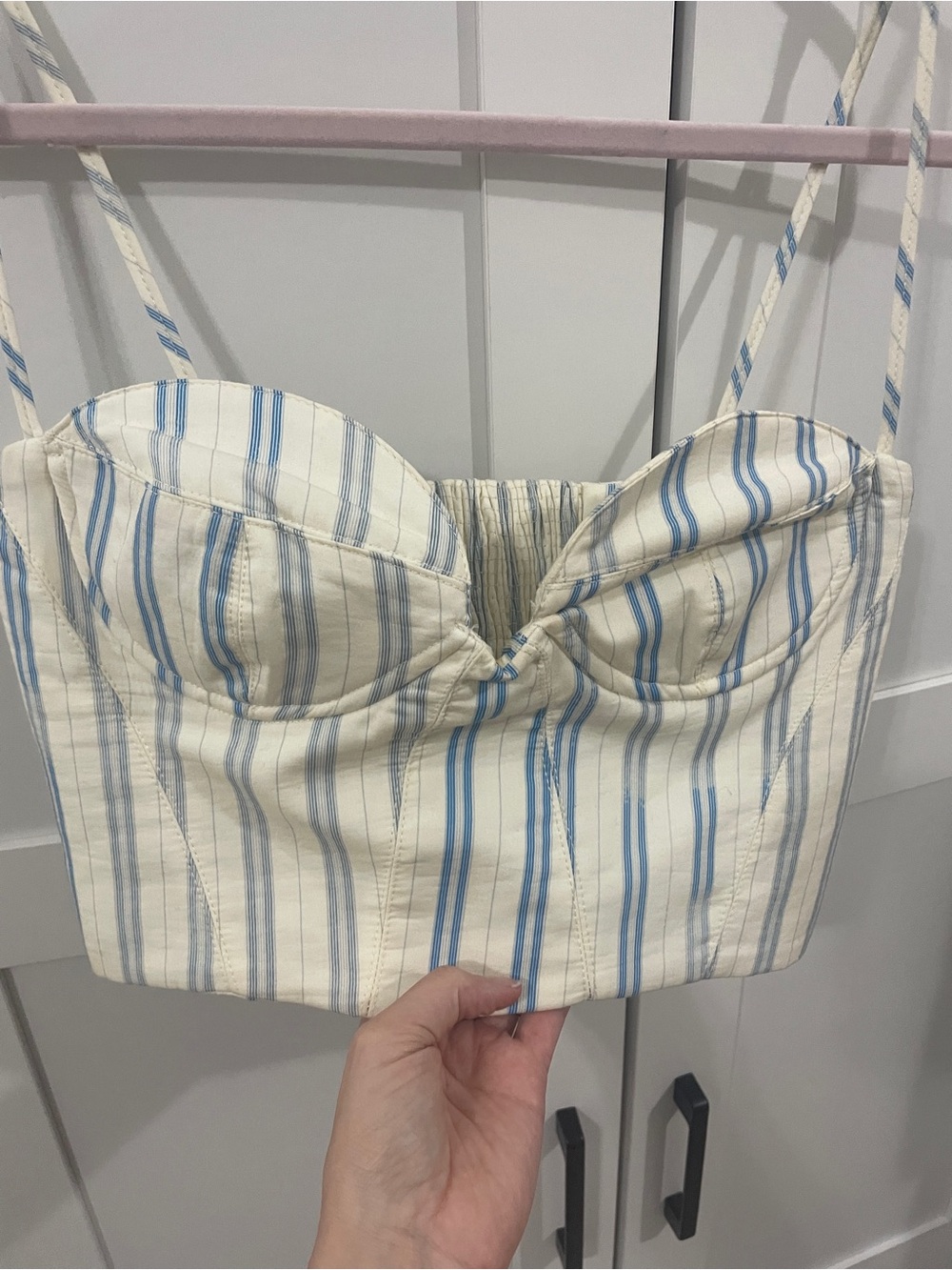 Zara Cream and Blue Striped Crop Top